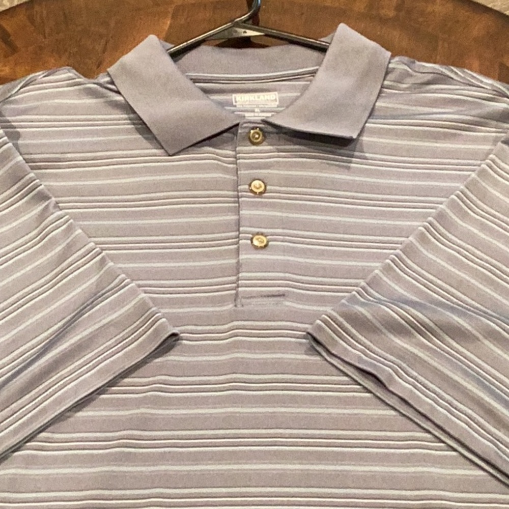 Kirkland Signature Men's Gray Striped Polo Shirt